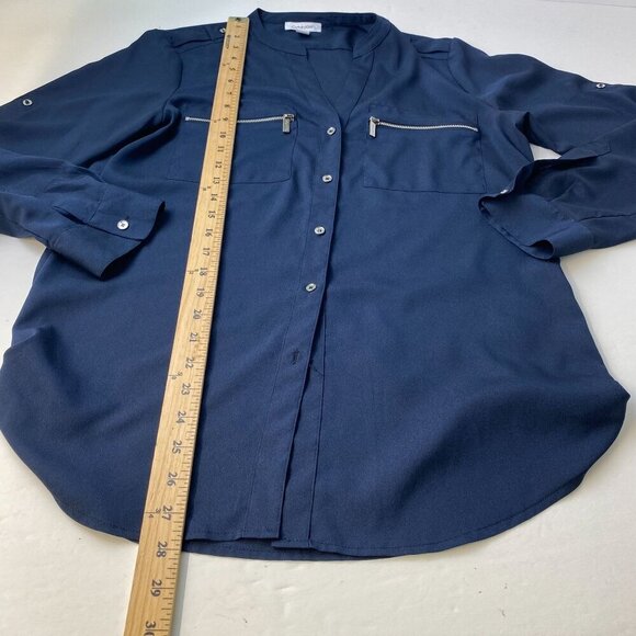 Calvin Klein Women's Navy Button-Down Long Sleeve Shirt With Zipper Pockets used - Picture 3 of 10